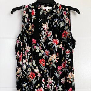 Rose & Olive Black Floral V Neck Sleeveless Blouse - New Without Tags